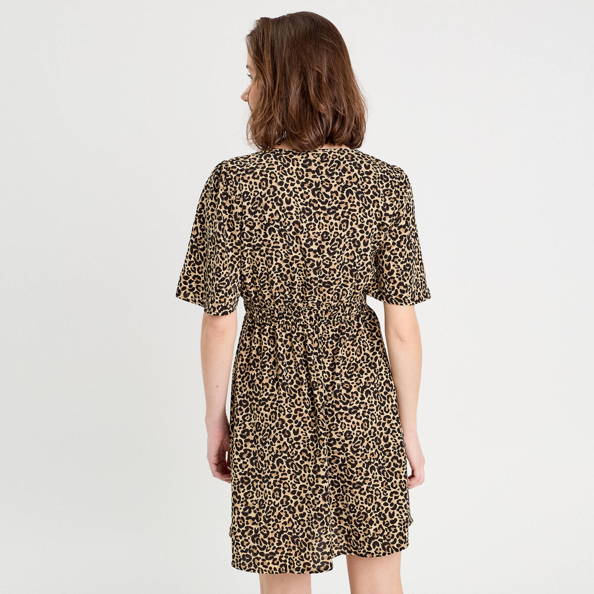 Robe évasée manches courtes beige femme