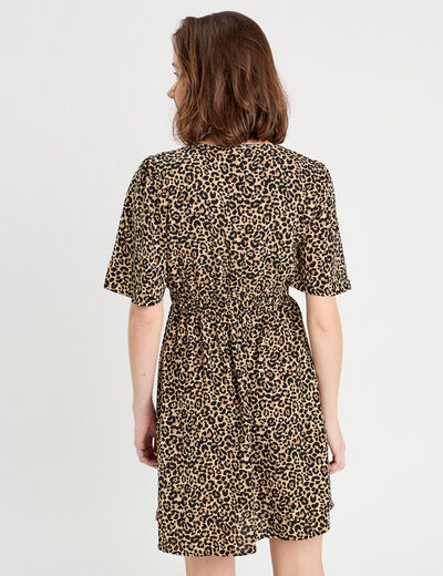 Robe évasée manches courtes beige femme