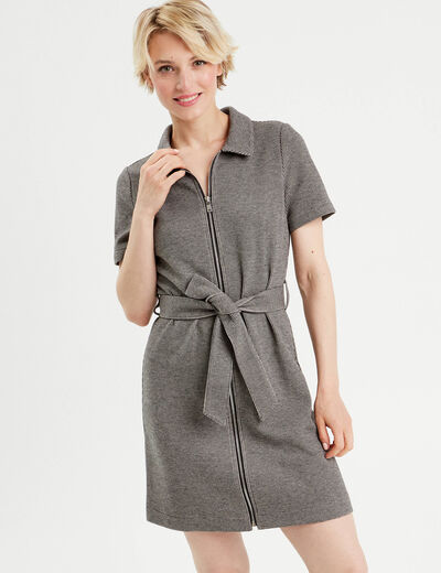 Robe droite zippée ceinturée blanc femme