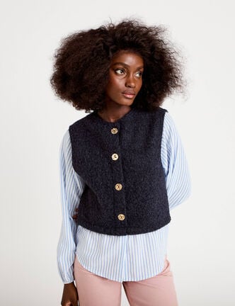 Pull chemise 2-en-1 bleu marine femme