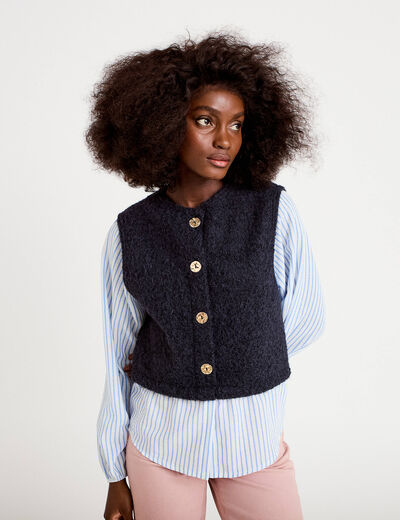 Pull chemise 2-en-1 bleu marine femme