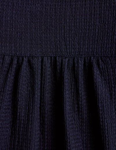 Blouse maille relief&eacute;e bleu marine femme