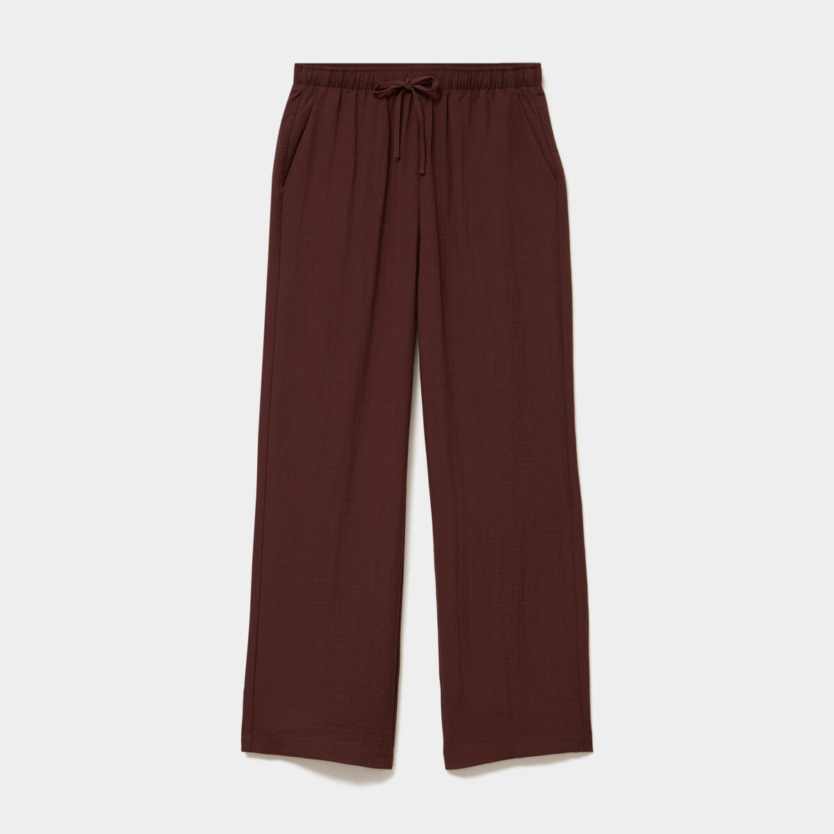 Pantalon large taille haute en cr&ecirc;pe marron femme