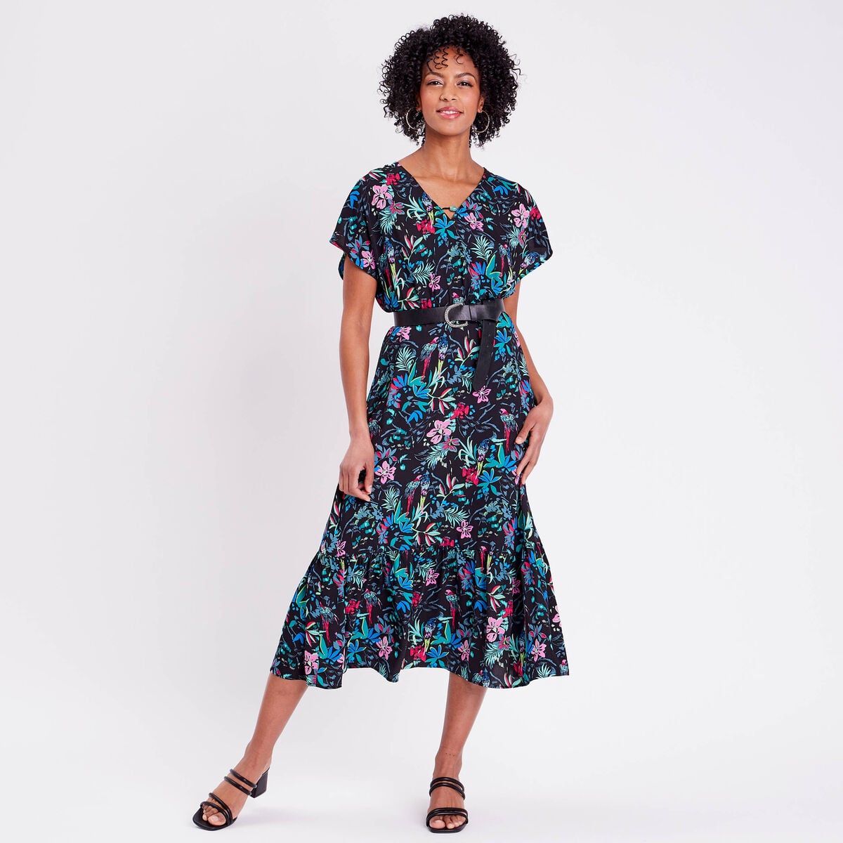 Robe longue &agrave; manches courtes noir femme