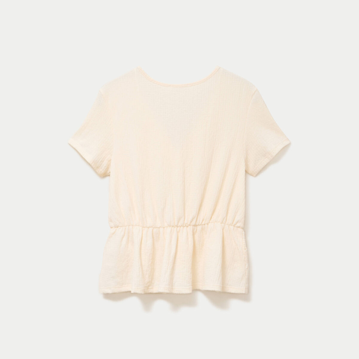Blouse droite col v manches courtes ecru femme