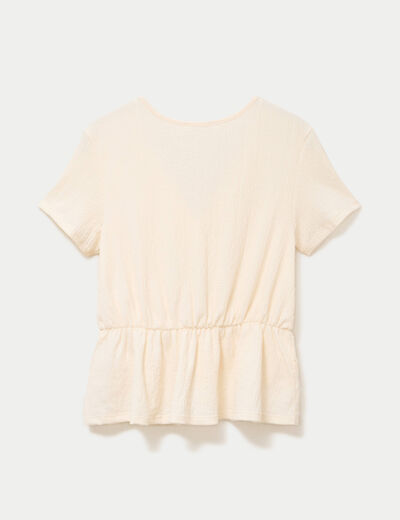 Blouse droite col v manches courtes ecru femme