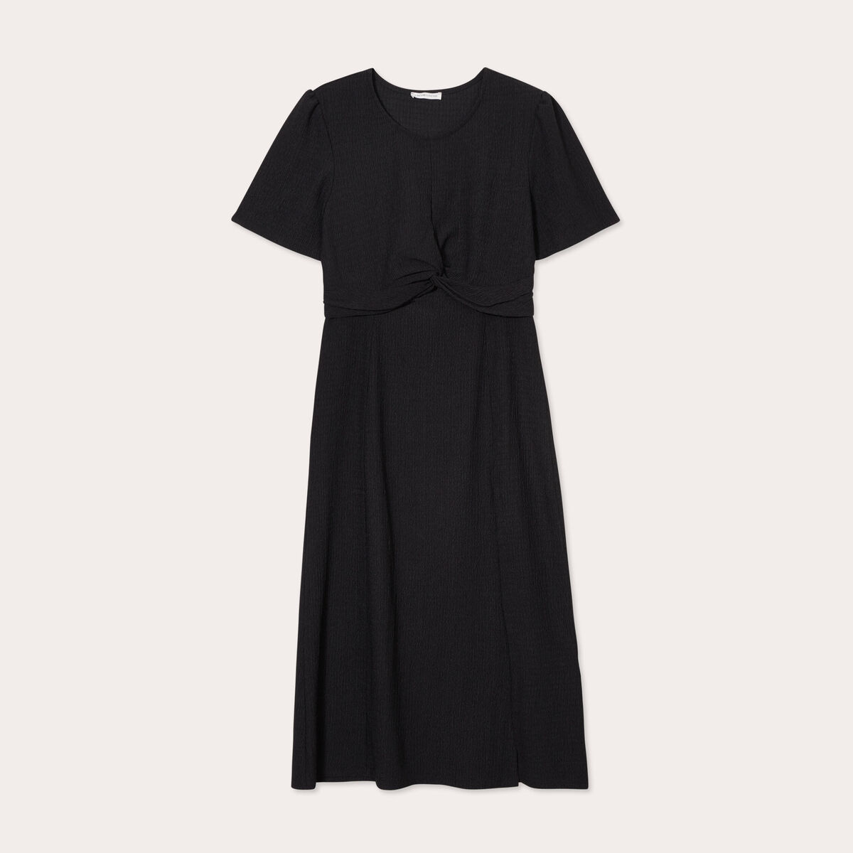 Robe midi ajustée col rond noir femme