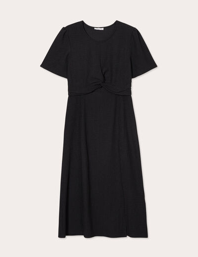 Robe midi ajustée col rond noir femme