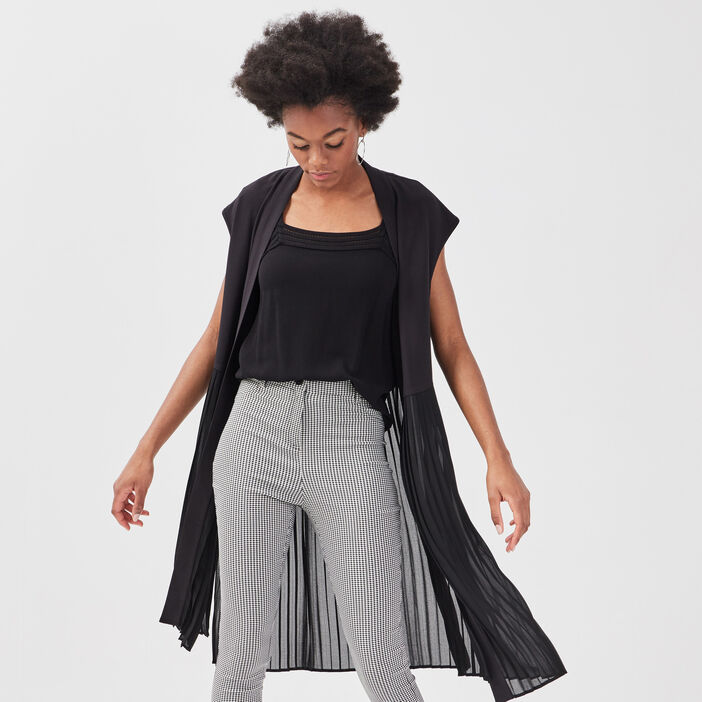 Veste Droite Fluide Plissee Noir Femme Vib S