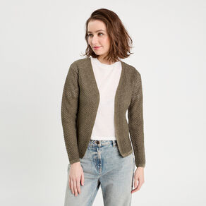 Gilet manches longues ajouré vert kaki femme