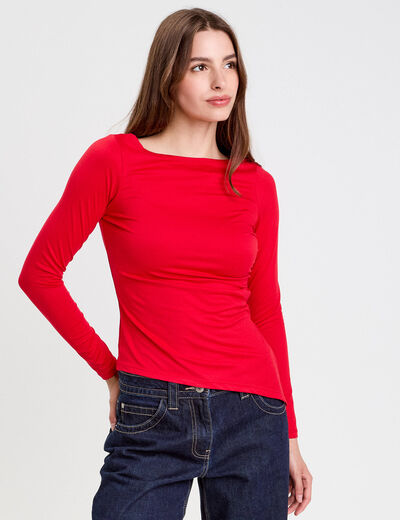 Top cintr&eacute; manches longues rouge femme