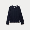 Top droit manches longues col montant bleu marine femme