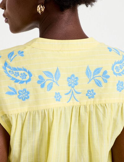 Blouse droite sans manches col v jaune pastel femme