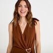 Robe droite 3/4 sans manches col v marron femme