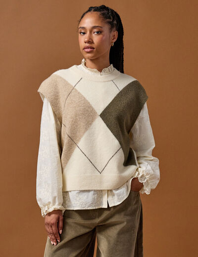 Pull sans manches ecru femme