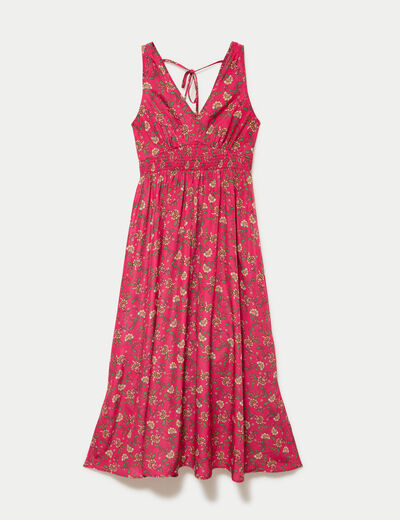 Robe longue &eacute;vas&eacute;e effet satin&eacute;e rose femme