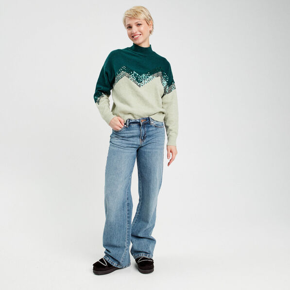 pull avec sequins vert fonce femme Pull avec sequins vert foncé femme