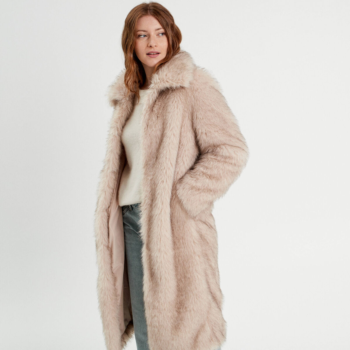 Manteau fausse fourrure sable femme