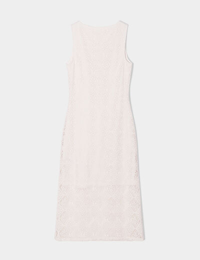 Robe midi moulante dentelle ecru femme