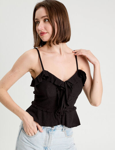 Blouse cropped volants noir femme