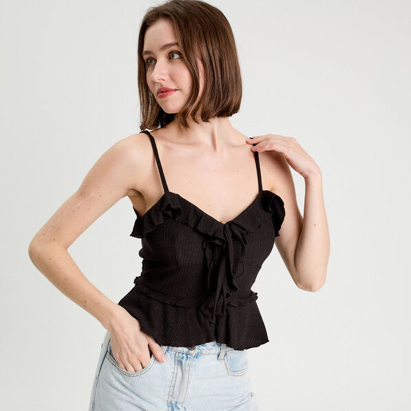 blouse cropped volants noir femme Blouse cropped volants noir femme