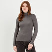 Pull col roulé côtelé gris foncé femme