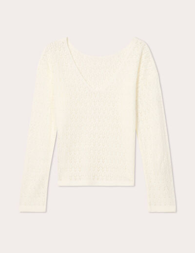 Pull manches longues ajouré ecru femme