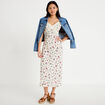 Robe d&eacute;collet&eacute; bretelles aspect dentelle beige clair femme
