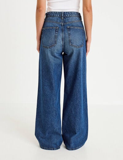 Jean wide leg taille haute Petite bleu fonc&eacute; femme