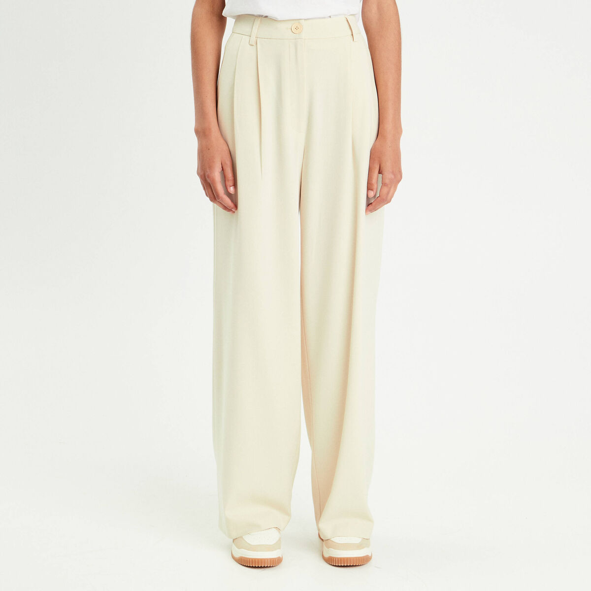 Pantalon large à pinces ecru femme