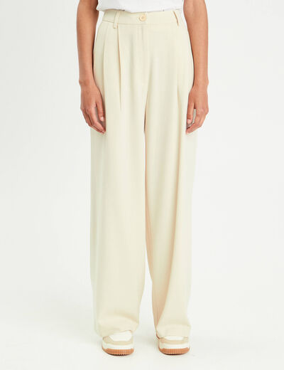 Pantalon large à pinces ecru femme