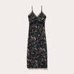 Robe longue droite col v dentelle noir femme