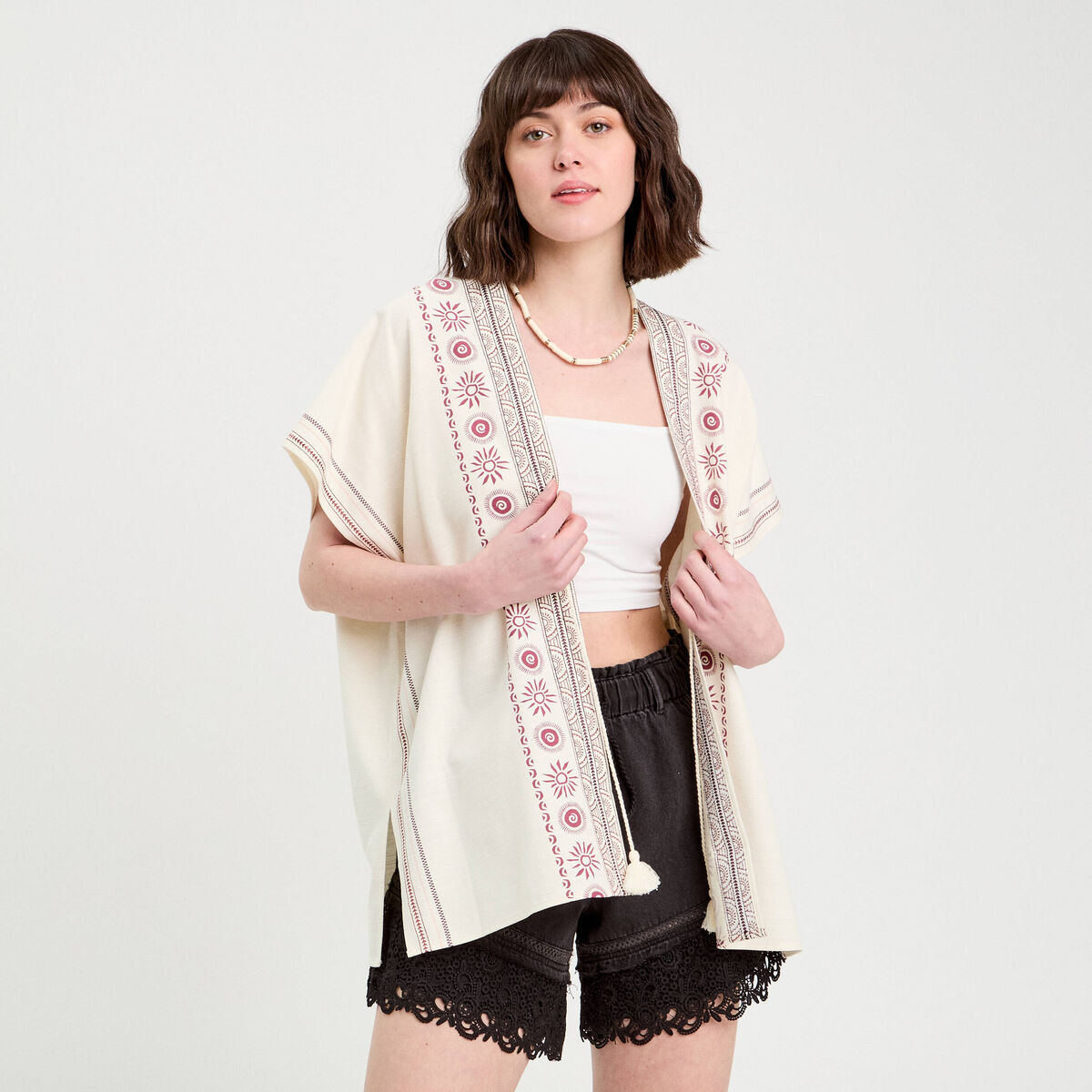Par&eacute;o de plage brod&eacute; blanc femme