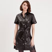Robe trapèze simili cuir noir femme