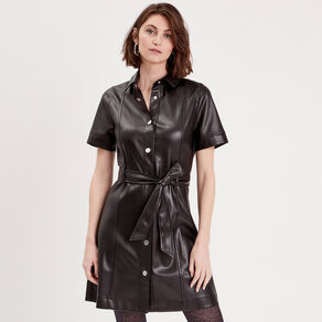Robe trapèze simili cuir noir femme