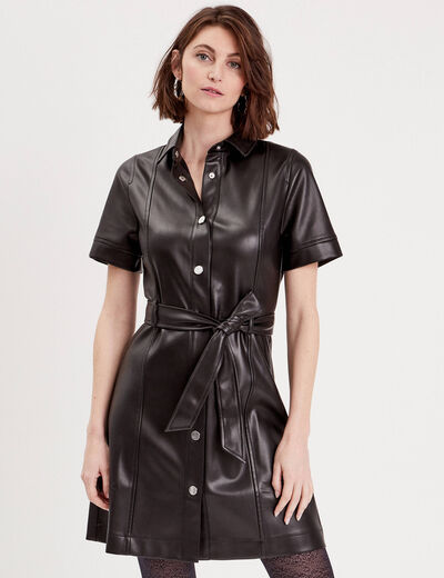 Robe trapèze simili cuir noir femme