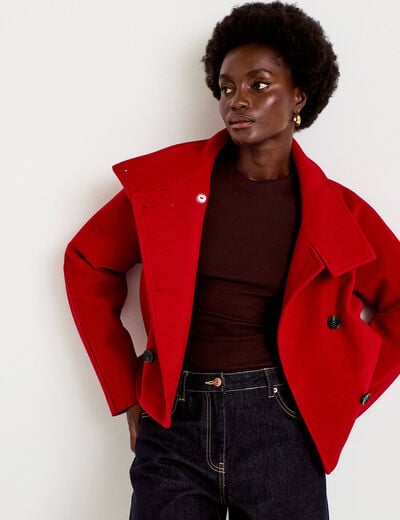Caban court col montant rouge femme