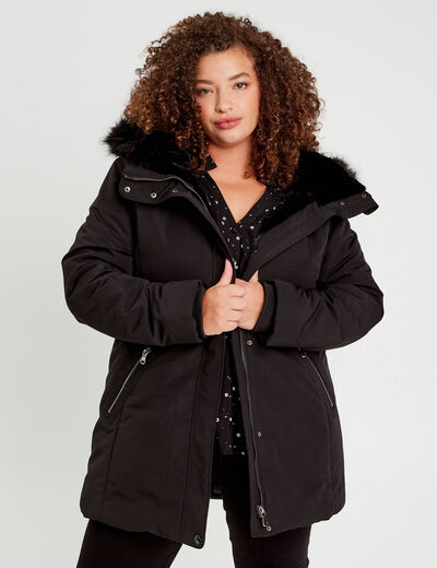 Parka droite avec capuche noir femme