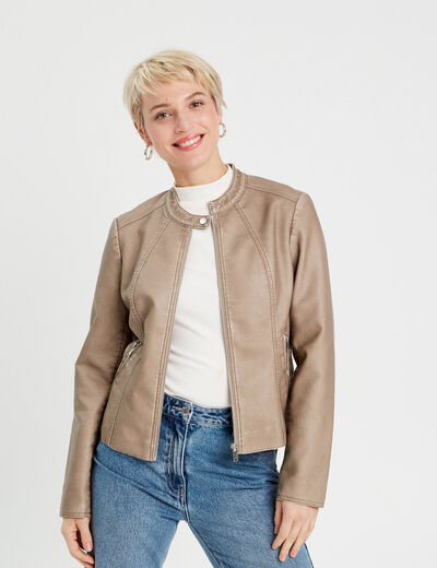 Veste ajustée simili cuir sable femme