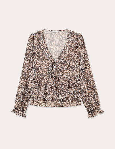 Blouse nouée manches longues multicolore femme
