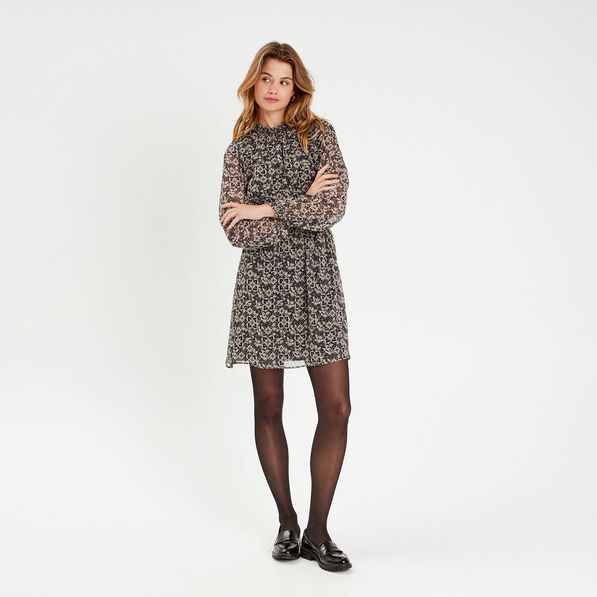 Robe évasée taille smockée noir femme