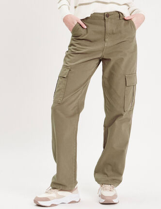 Pantalon large cargo vert foncé femme