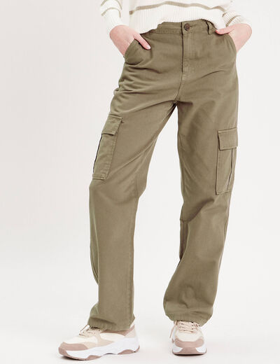 Pantalon large cargo vert foncé femme