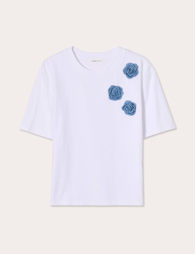 T-shirt détails fleurs blanc femme