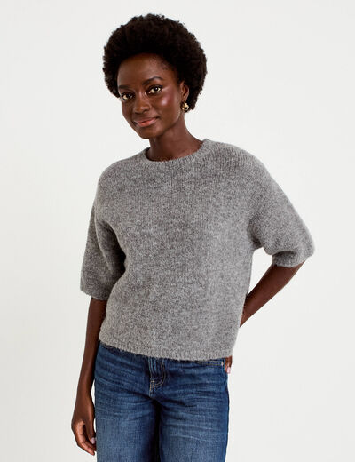 Pull manches courtes gris femme