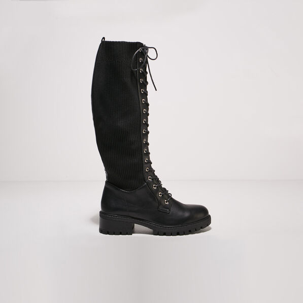 bottes hautes plates a lacets noir femme Bottes hautes plates à lacets noir femme