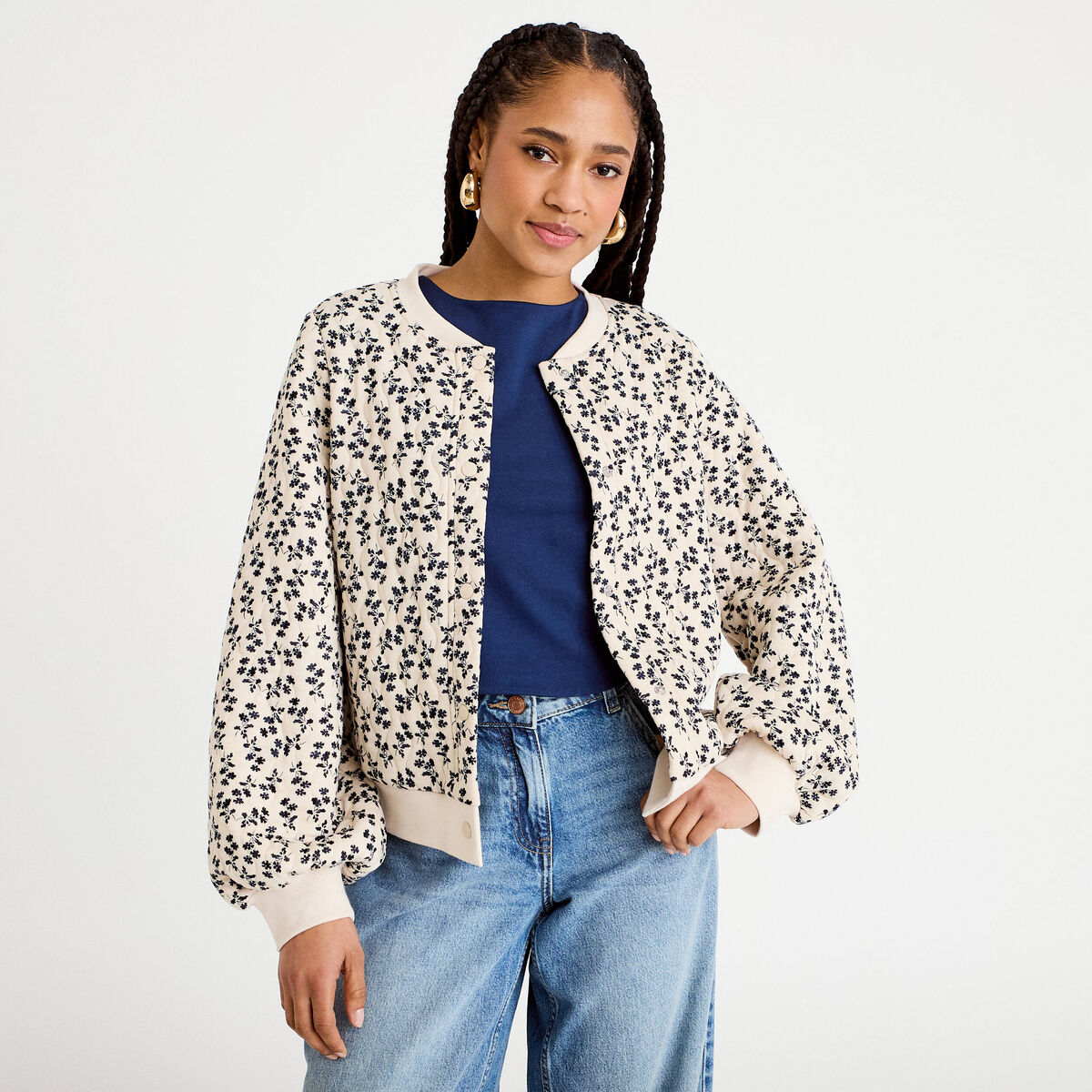 Bomber manches longues blanc femme