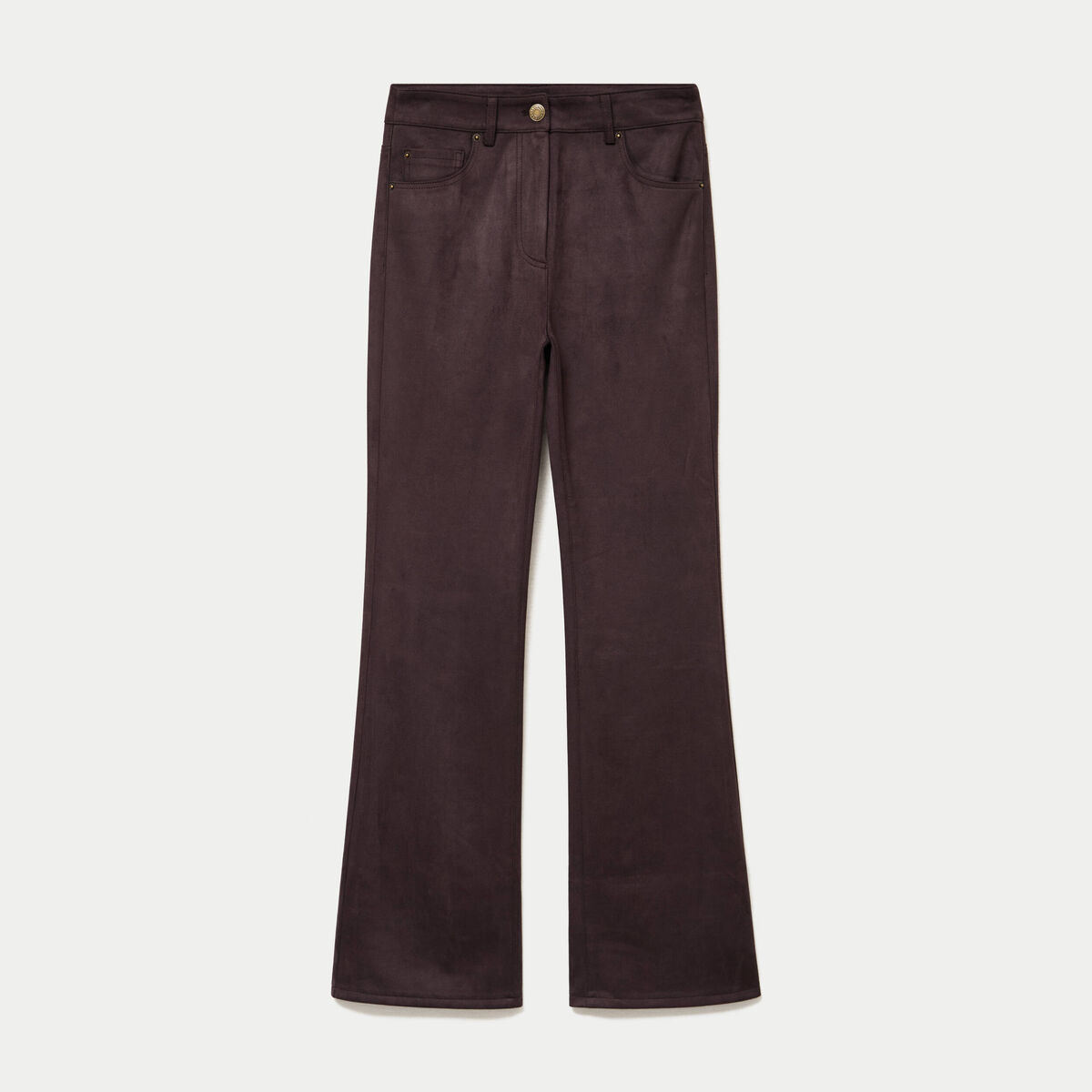 Pantalon bootcut aspect daim marron fonc&eacute; femme