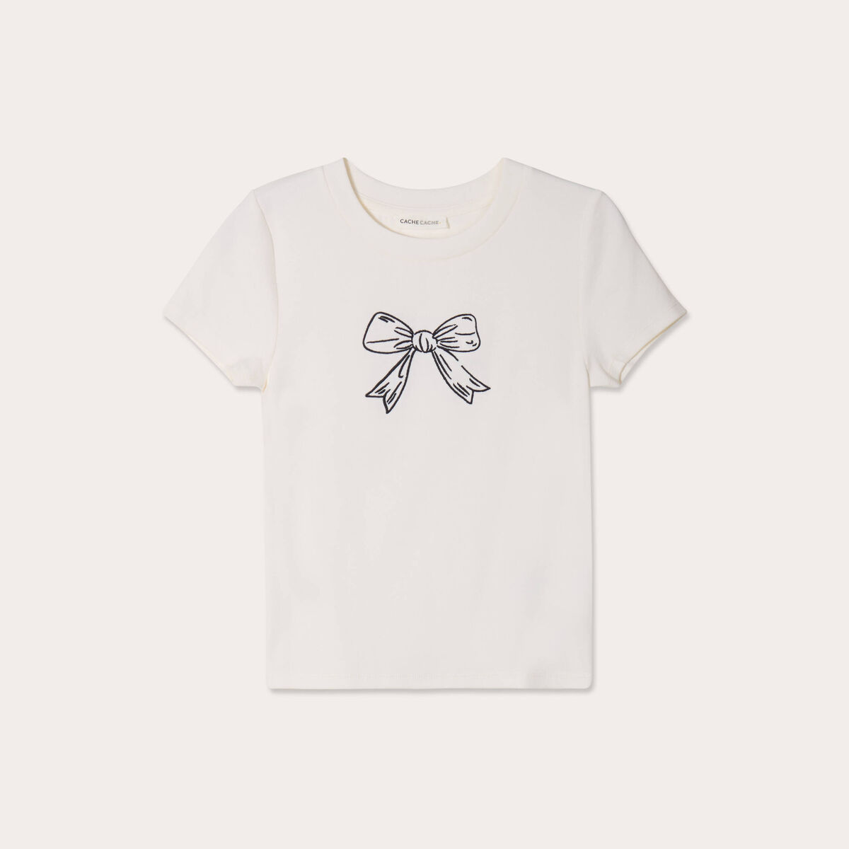 T-shirt manches courtes ajusté ecru femme