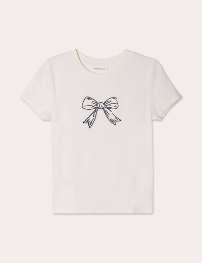 T-shirt manches courtes ajusté ecru femme